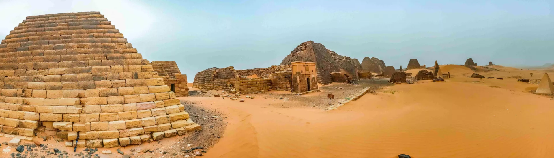 Panoramic view of the pyramids in Meroe