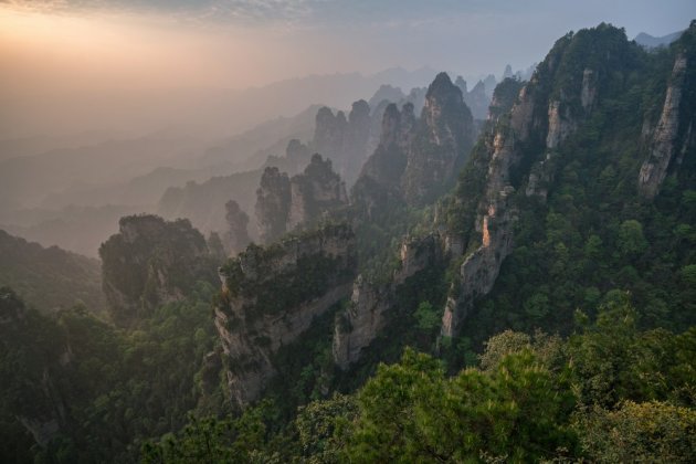 The endless, cascading mountains of Zhangjiajie comprised of many rows of rock walls