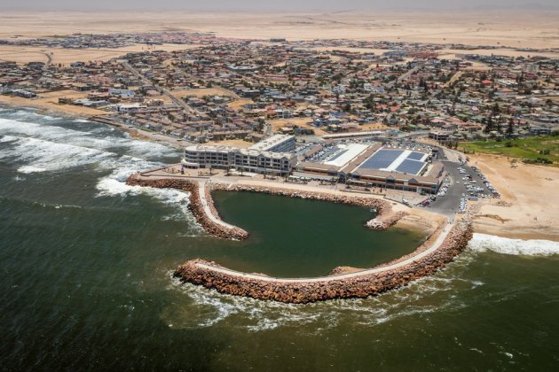 An aerial view of the town of Swakopmund, Namibia