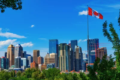 The flag of Canada in the city of Calgary