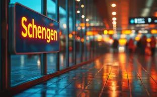 Schengen sign in a modern airport terminal