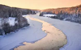 The river at sunrise in winter